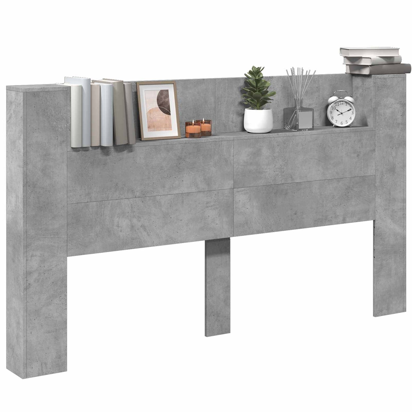 vidaXL Storage Headboard with LED Concrete Grey Engineered Wood