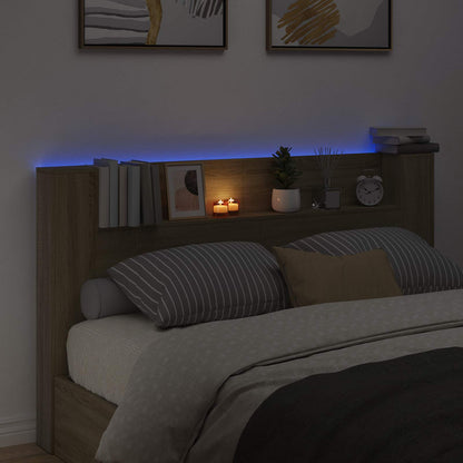 vidaXL Storage Headboard with LED Sonoma Oak Engineered Wood