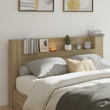 vidaXL Storage Headboard with LED Sonoma Oak Engineered Wood