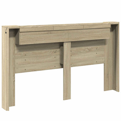vidaXL Storage Headboard with LED Sonoma Oak Engineered Wood