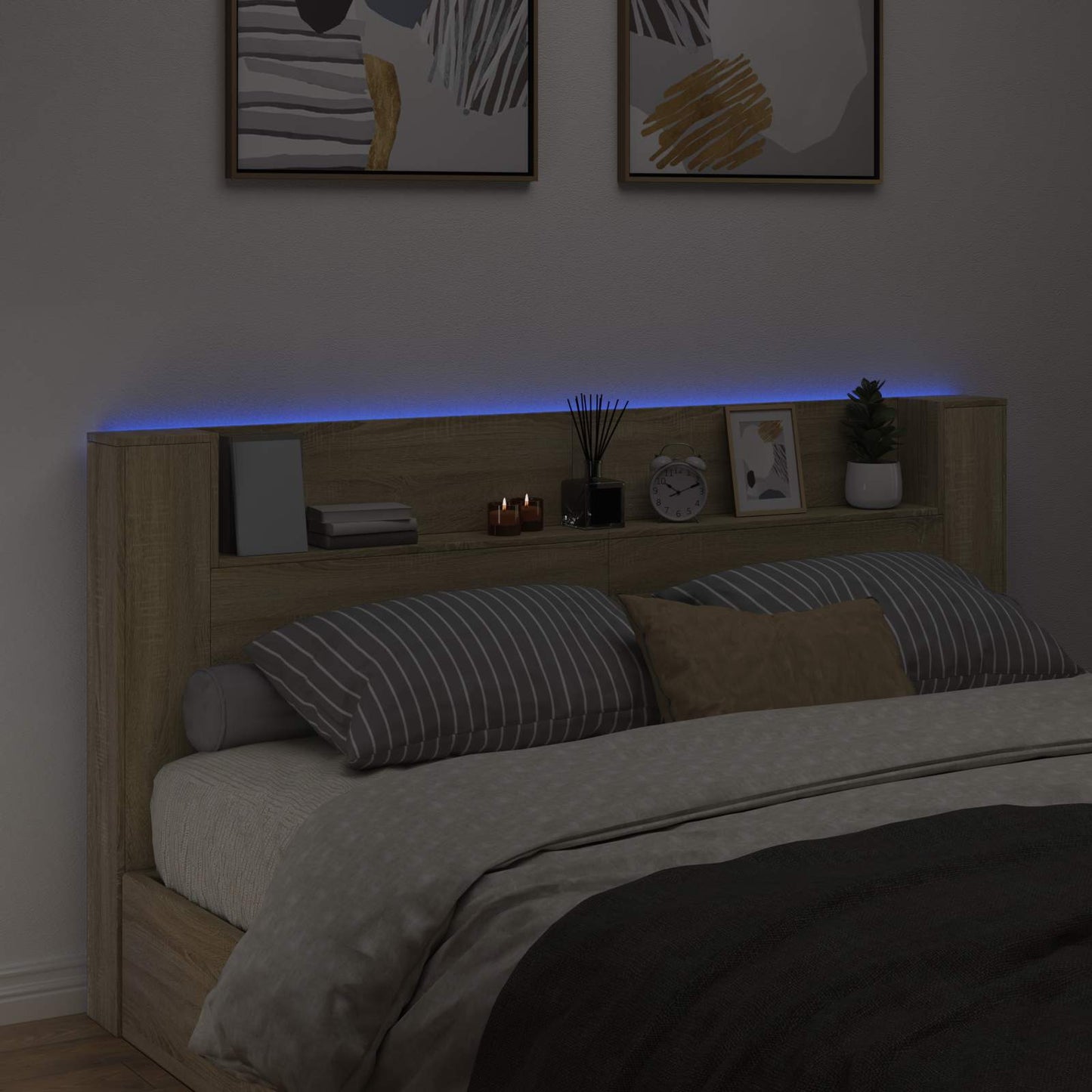 vidaXL Storage Headboard with LED Sonoma Oak Engineered Wood