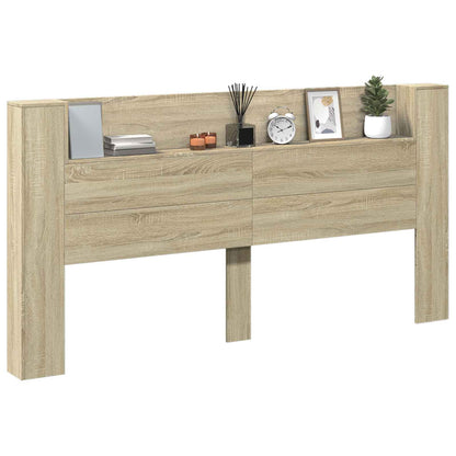 vidaXL Storage Headboard with LED Sonoma Oak Engineered Wood