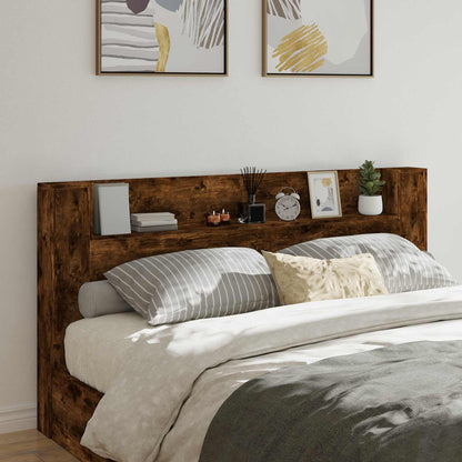 vidaXL Storage Headboard with LED Smoked Oak Engineered Wood