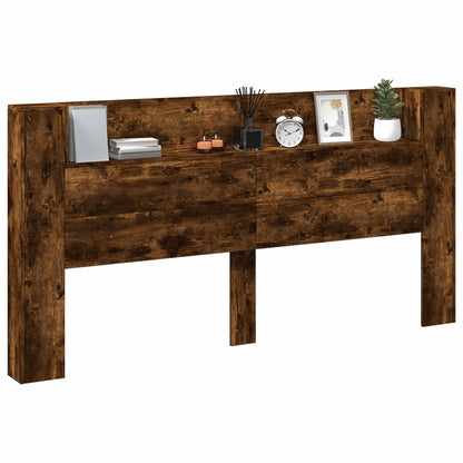 vidaXL Storage Headboard with LED Smoked Oak Engineered Wood
