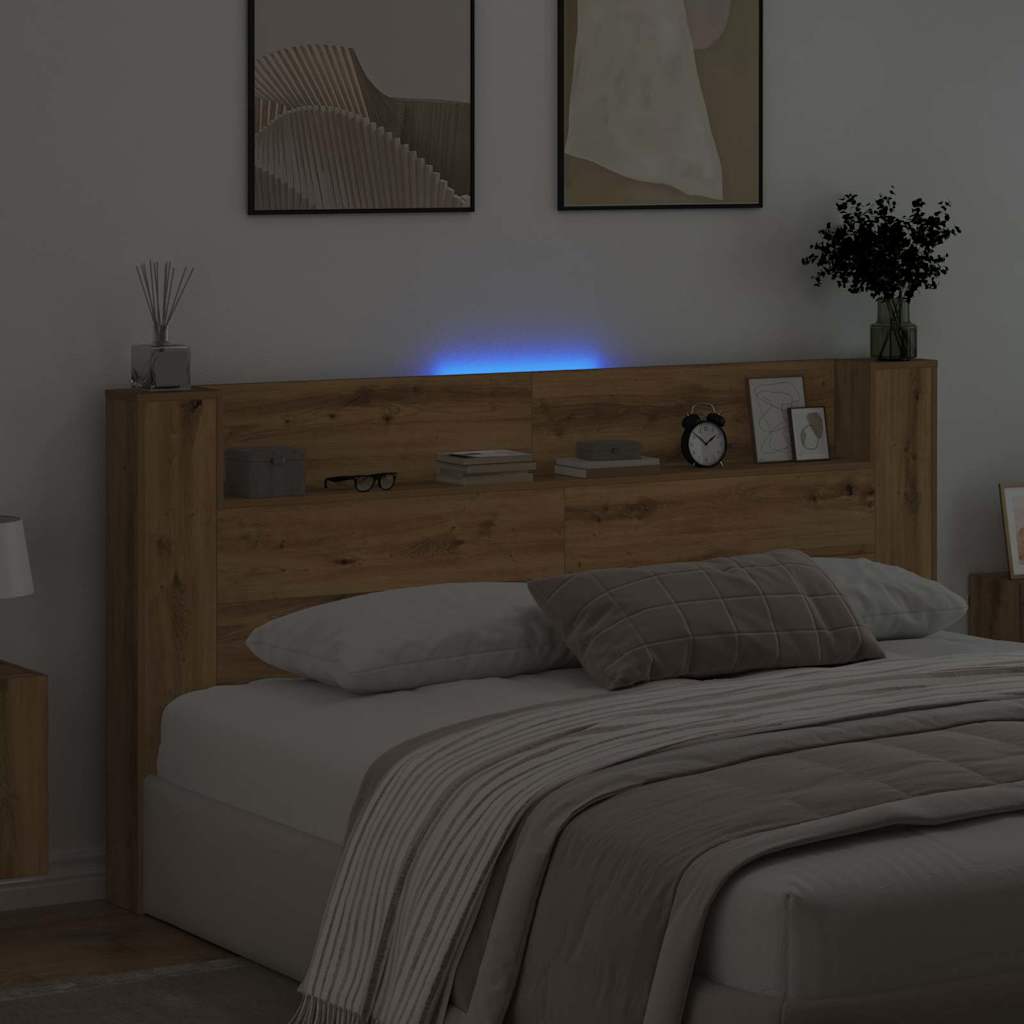vidaXL Storage Headboard with LED Artisan Oak Engineered Wood