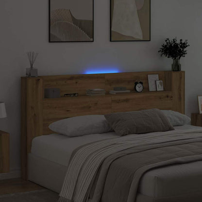 vidaXL Storage Headboard with LED Artisan Oak Engineered Wood