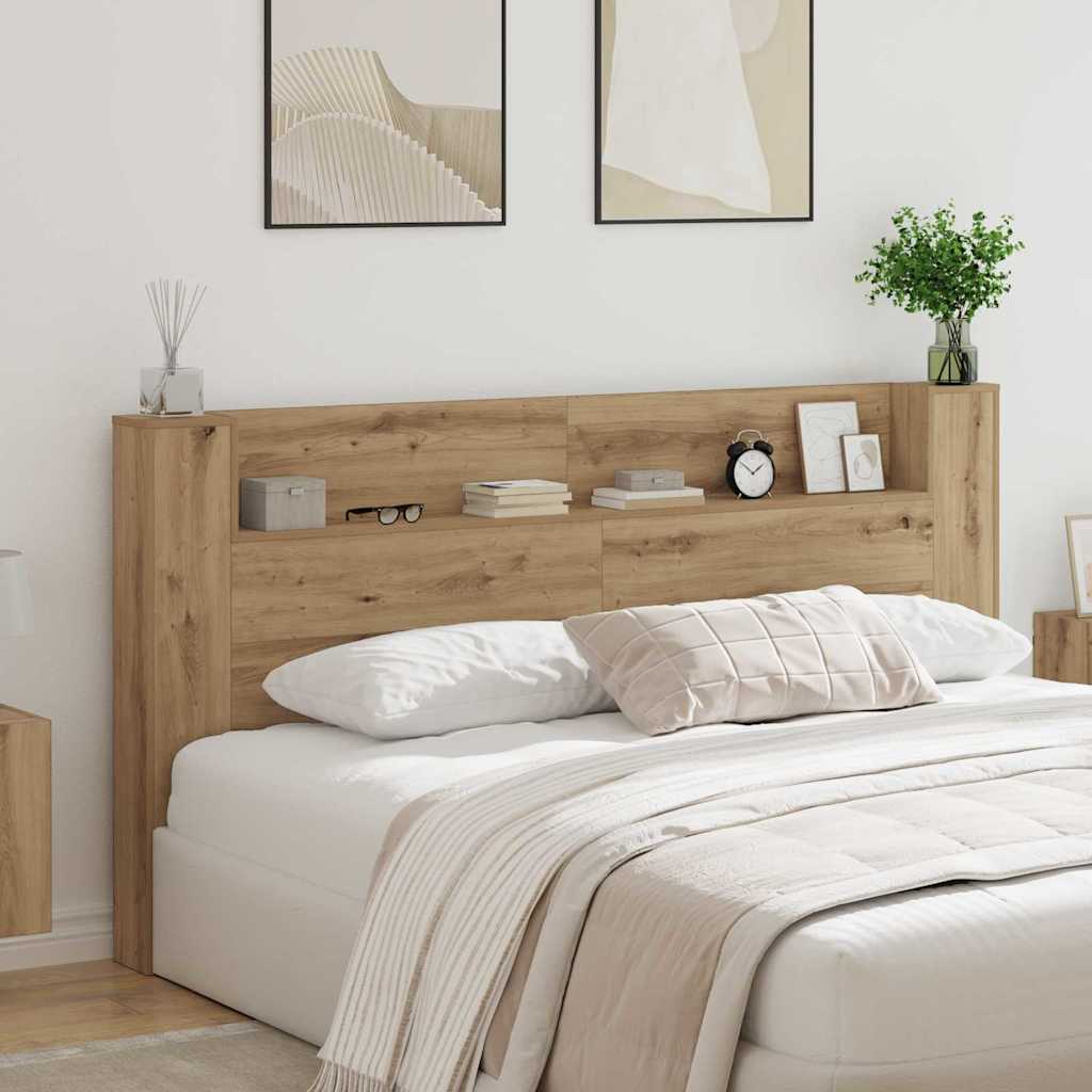 vidaXL Storage Headboard with LED Artisan Oak Engineered Wood
