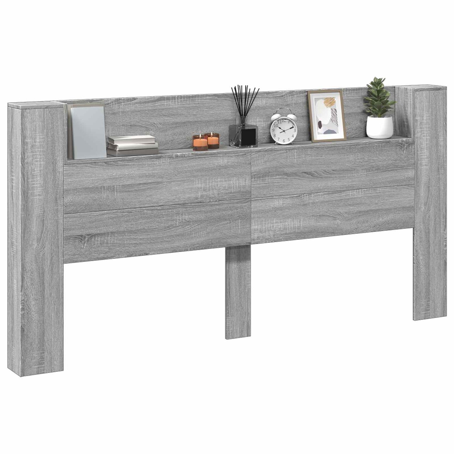 vidaXL Storage Headboard with LED Grey Sonoma Engineered Wood