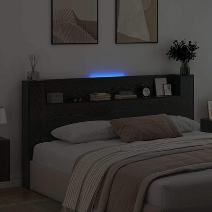 vidaXL Storage Headboard with LED Black Oak Engineered Wood