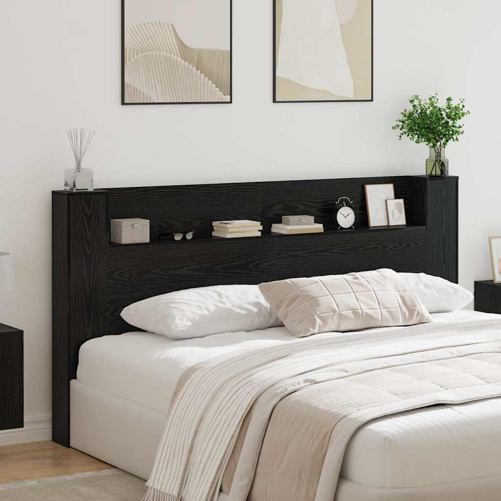 vidaXL Storage Headboard with LED Black Oak Engineered Wood