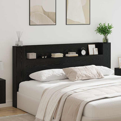 vidaXL Storage Headboard with LED Black Oak Engineered Wood