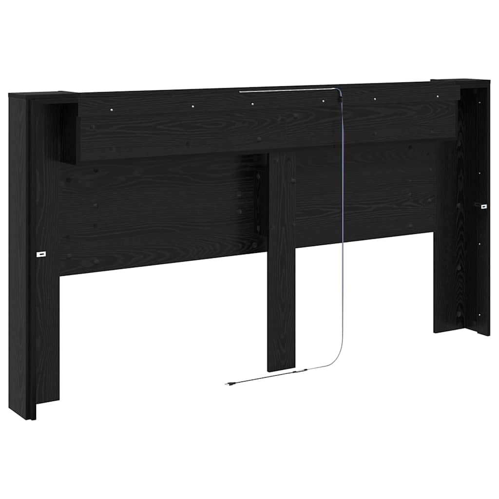 vidaXL Storage Headboard with LED Black Oak Engineered Wood