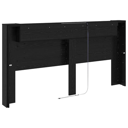 vidaXL Storage Headboard with LED Black Oak Engineered Wood