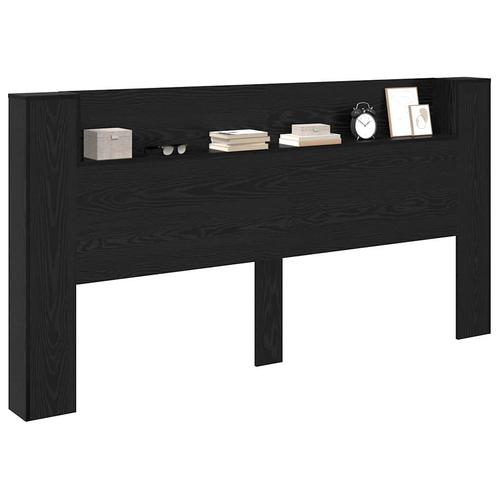 vidaXL Storage Headboard with LED Black Oak Engineered Wood
