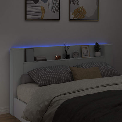 vidaXL Storage Headboard with LED White Engineered Wood