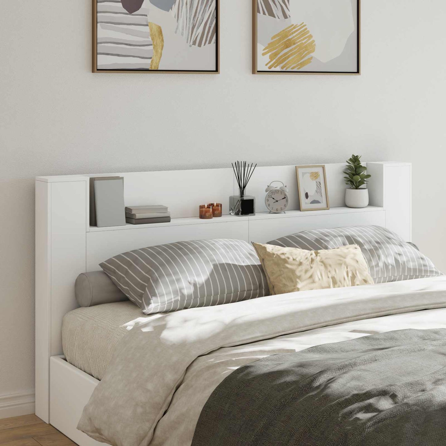 vidaXL Storage Headboard with LED White Engineered Wood