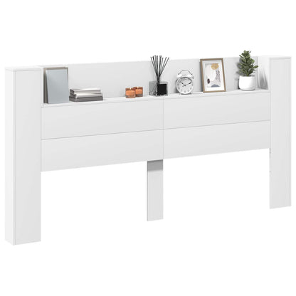 vidaXL Storage Headboard with LED White Engineered Wood