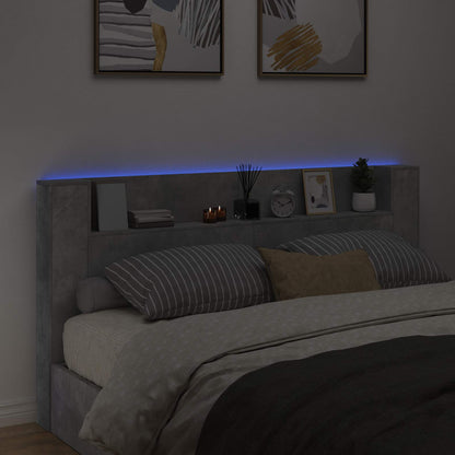 vidaXL Storage Headboard with LED Concrete Grey Engineered Wood