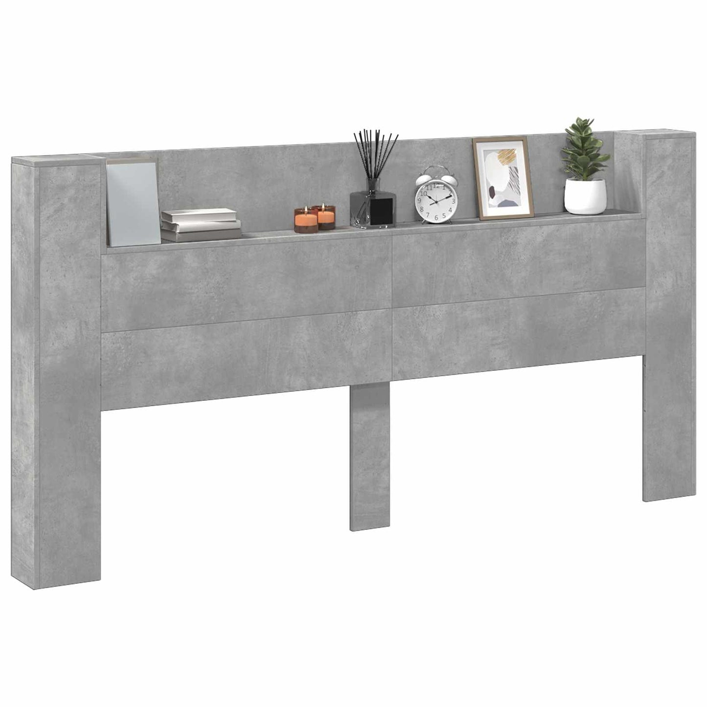 vidaXL Storage Headboard with LED Concrete Grey Engineered Wood