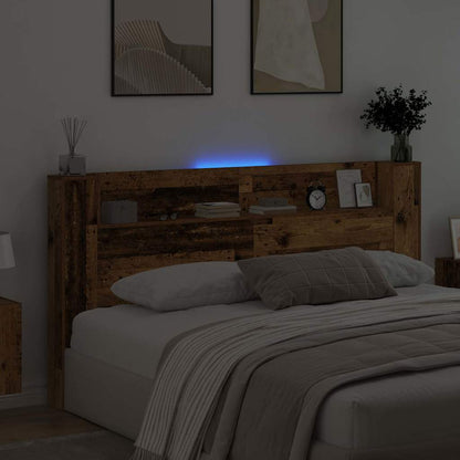 vidaXL Storage Headboard with LED Old Wood Engineered Wood