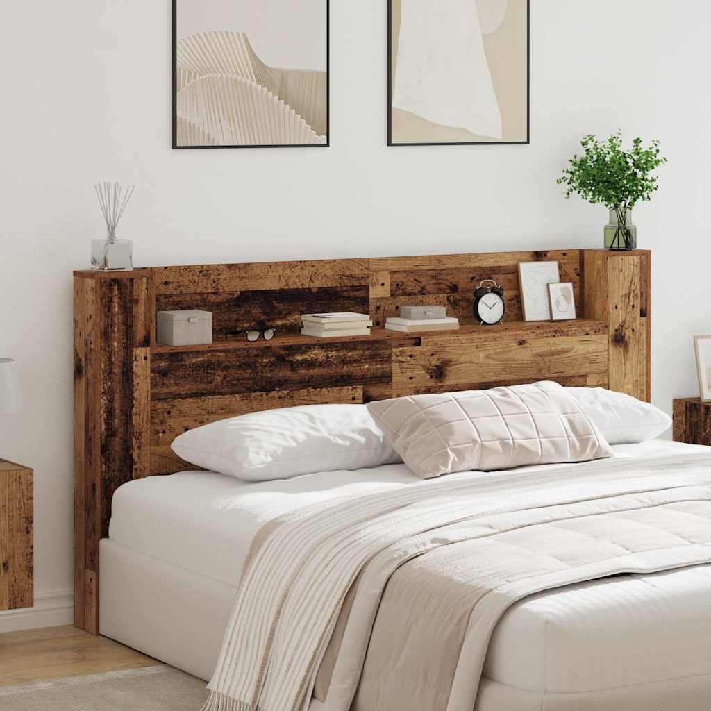 vidaXL Storage Headboard with LED Old Wood Engineered Wood