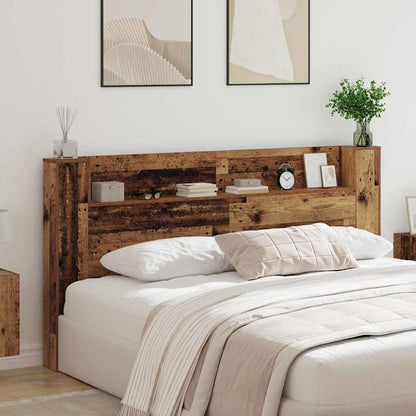 vidaXL Storage Headboard with LED Old Wood Engineered Wood