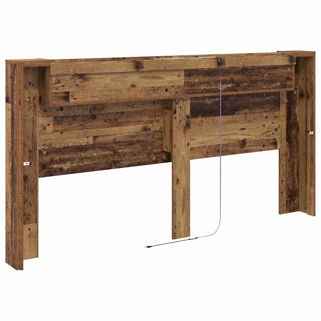 vidaXL Storage Headboard with LED Old Wood Engineered Wood