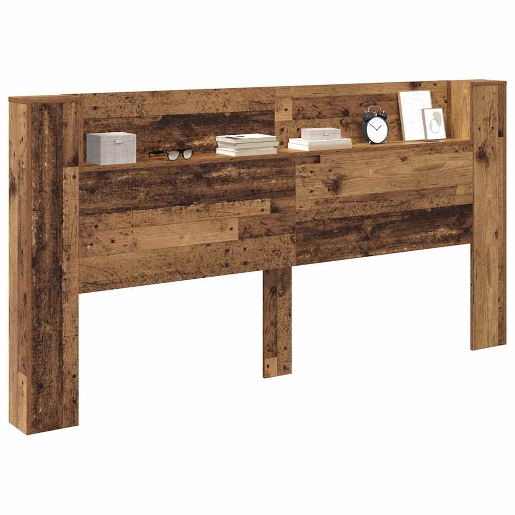 vidaXL Storage Headboard with LED Old Wood Engineered Wood