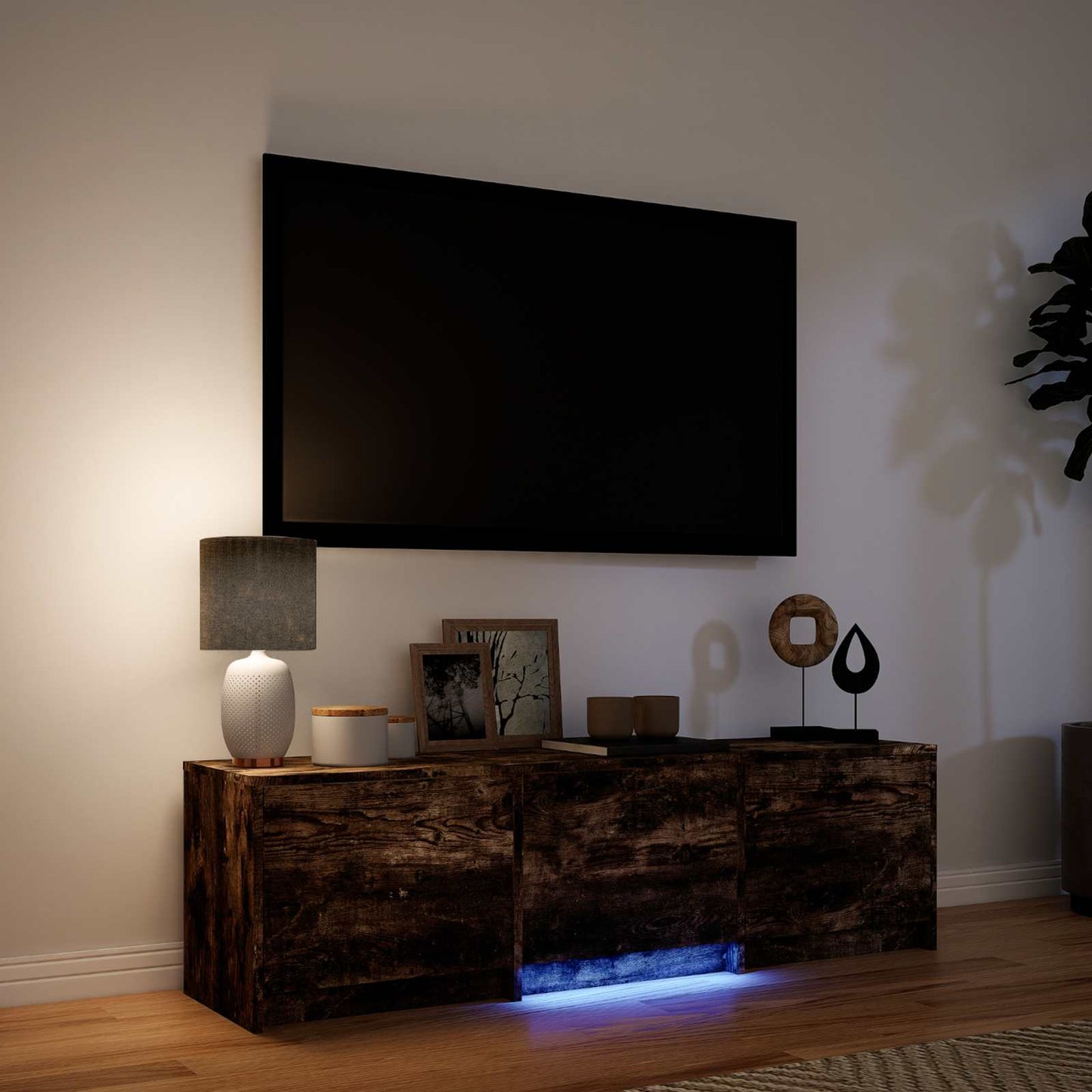 vidaXL TV Cabinet with LED 140 x 34 x 40 cm Smoked Oak Engineered Wood