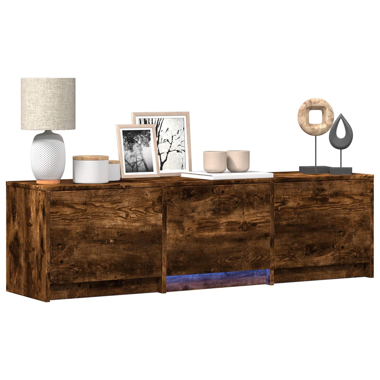 vidaXL TV Cabinet with LED 140 x 34 x 40 cm Smoked Oak Engineered Wood