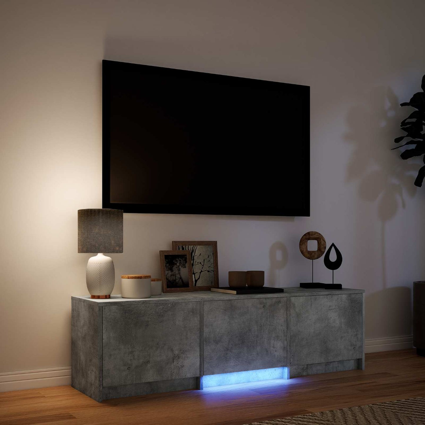 vidaXL TV Cabinet with LED 140x34x40 cm Concrete Grey Engineered Wood