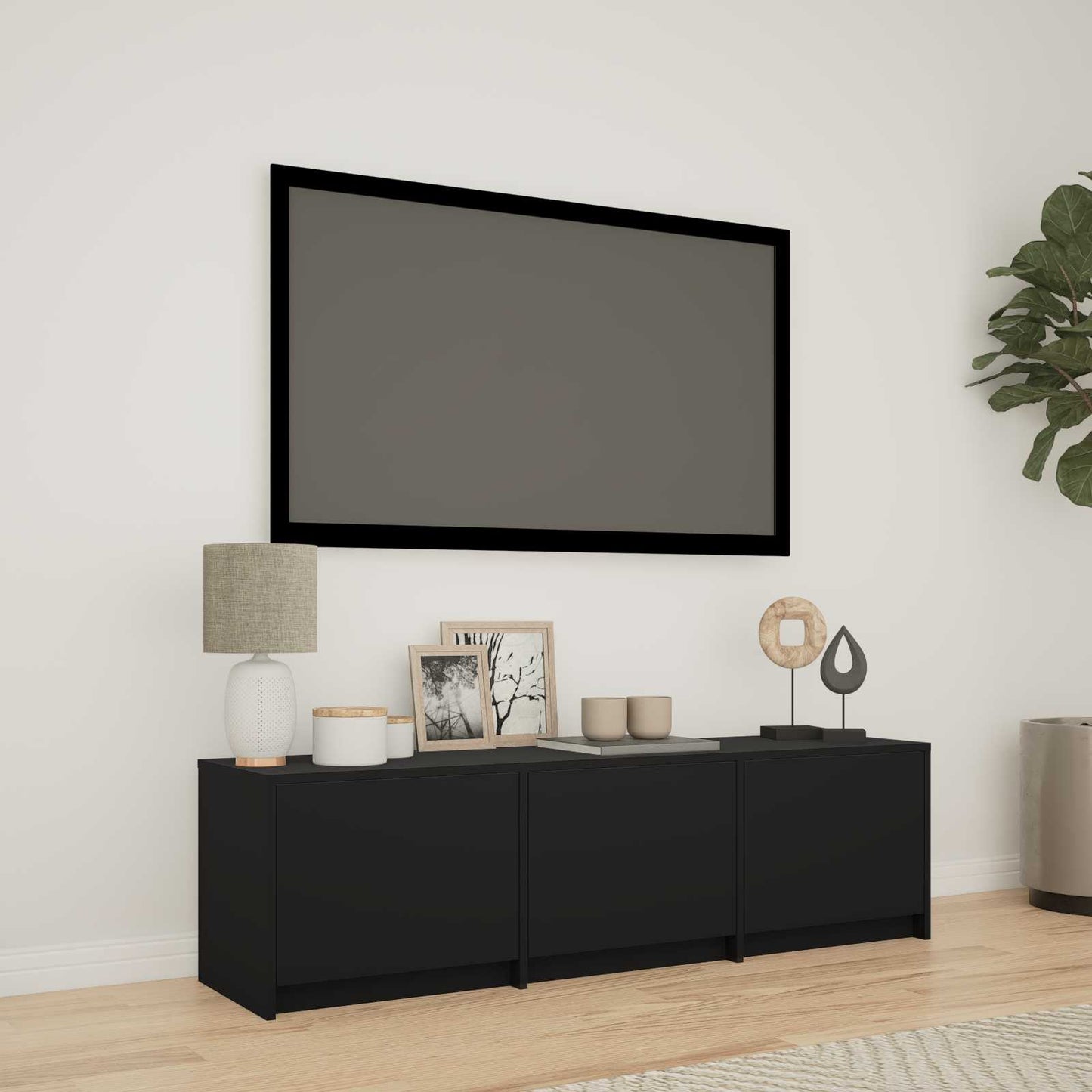 vidaXL TV Cabinet with LED 140 x 34 x 40 cm Black Engineered Wood