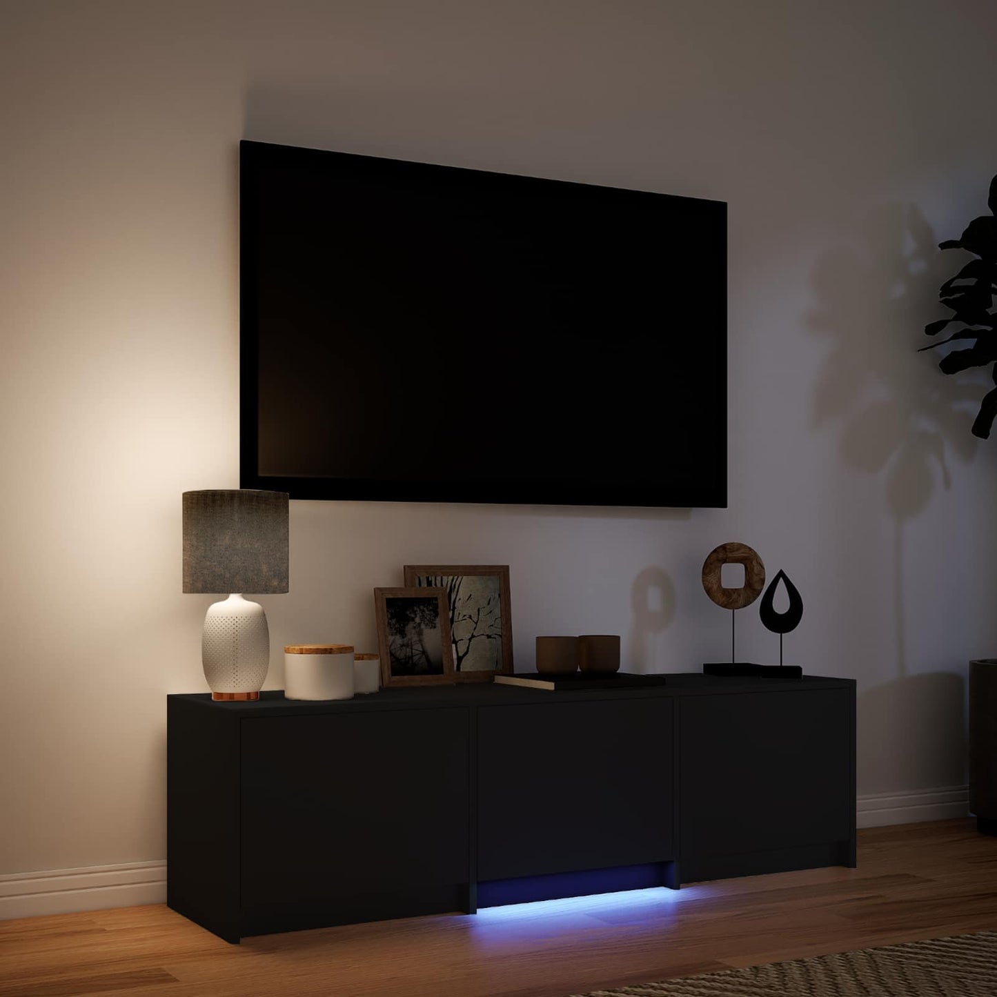 vidaXL TV Cabinet with LED 140 x 34 x 40 cm Black Engineered Wood