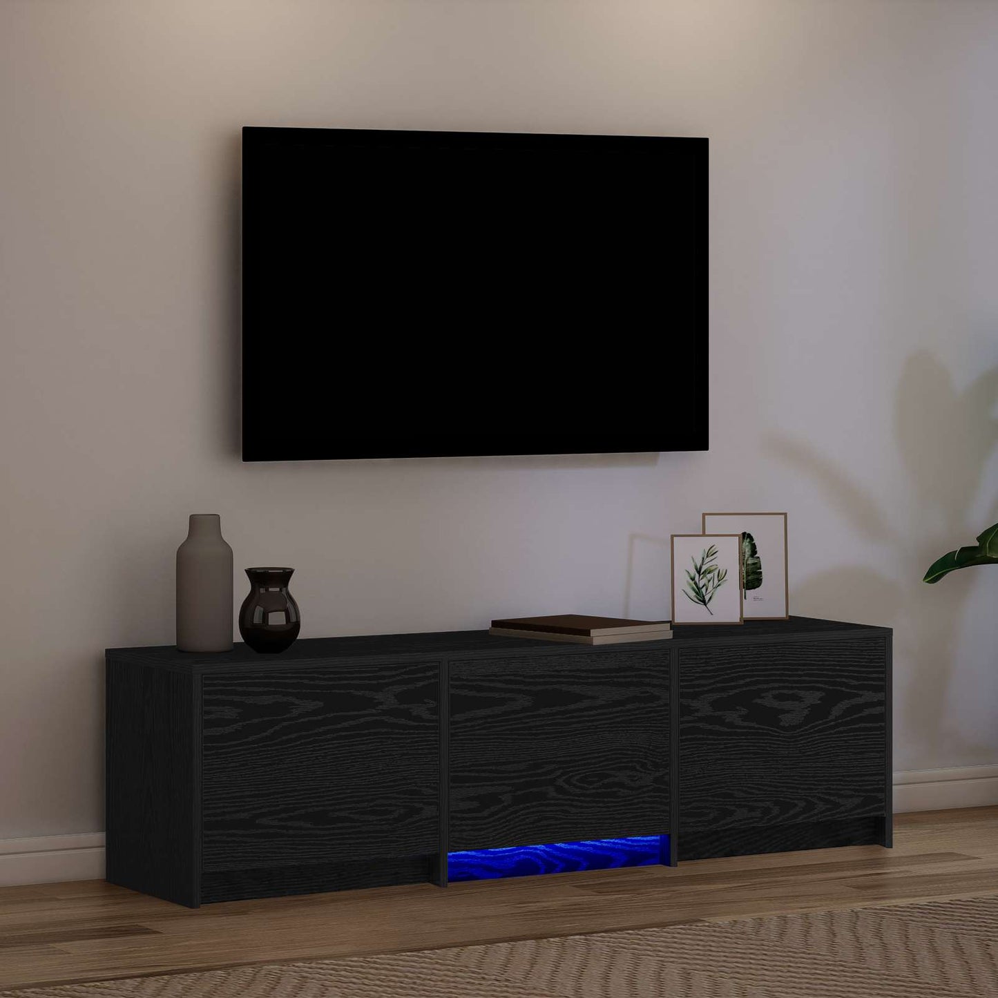 vidaXL TV Cabinet with LED Black Oak 140 x 34 x 40 cm Engineered Wood