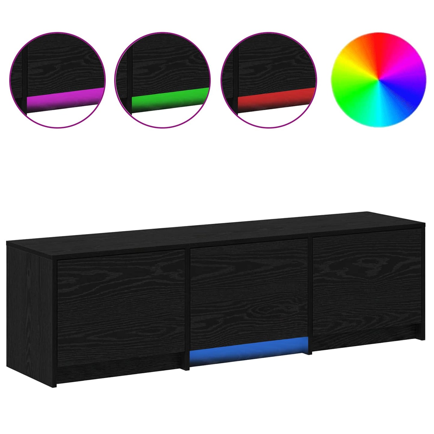vidaXL TV Cabinet with LED Black Oak 140 x 34 x 40 cm Engineered Wood