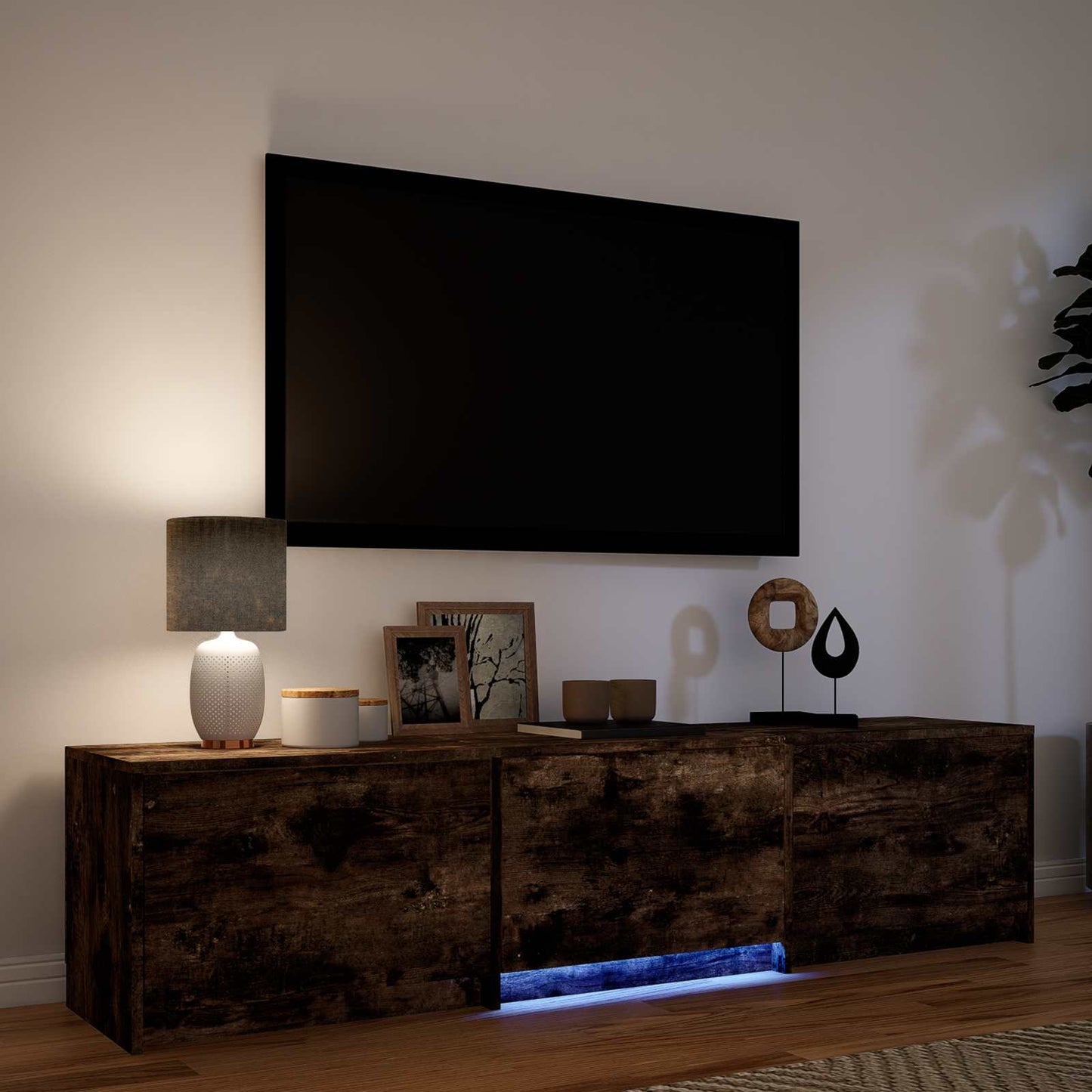 vidaXL TV Cabinet with LED 165 x 34 x 40 cm Smoked Oak Engineered Wood