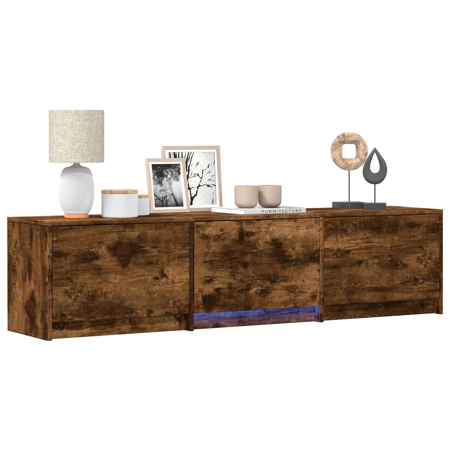 vidaXL TV Cabinet with LED 165 x 34 x 40 cm Smoked Oak Engineered Wood