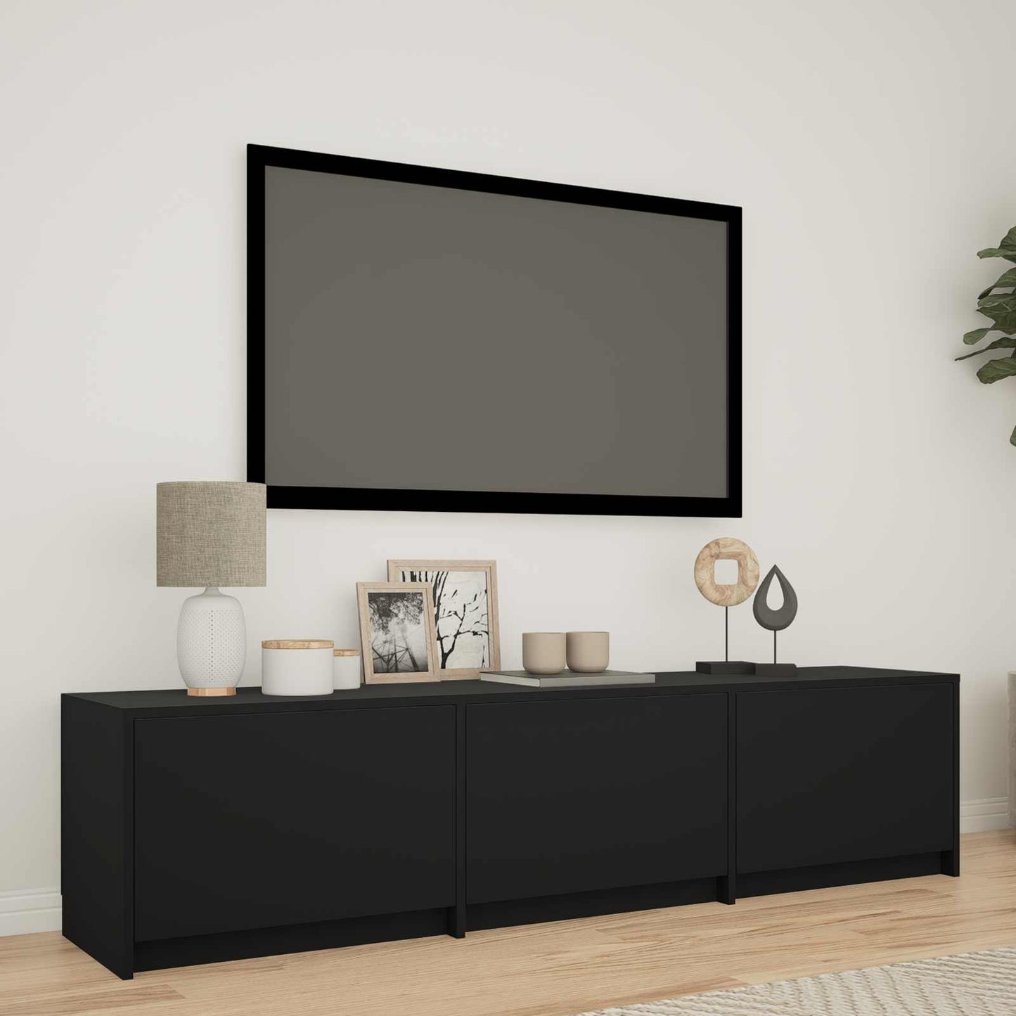 vidaXL TV Cabinet with LED 165 x 34 x 40 cm Black Engineered Wood
