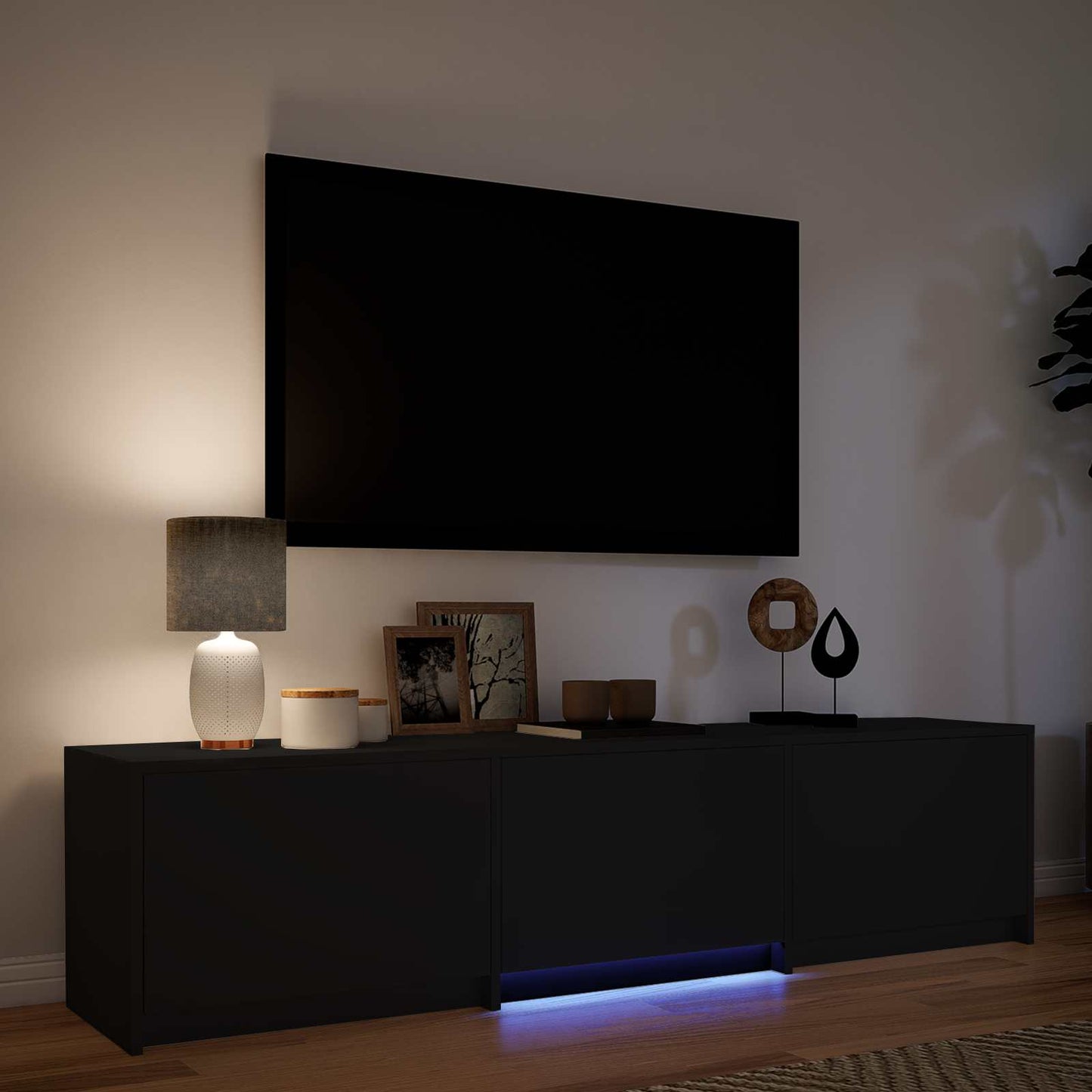 vidaXL TV Cabinet with LED 165 x 34 x 40 cm Black Engineered Wood