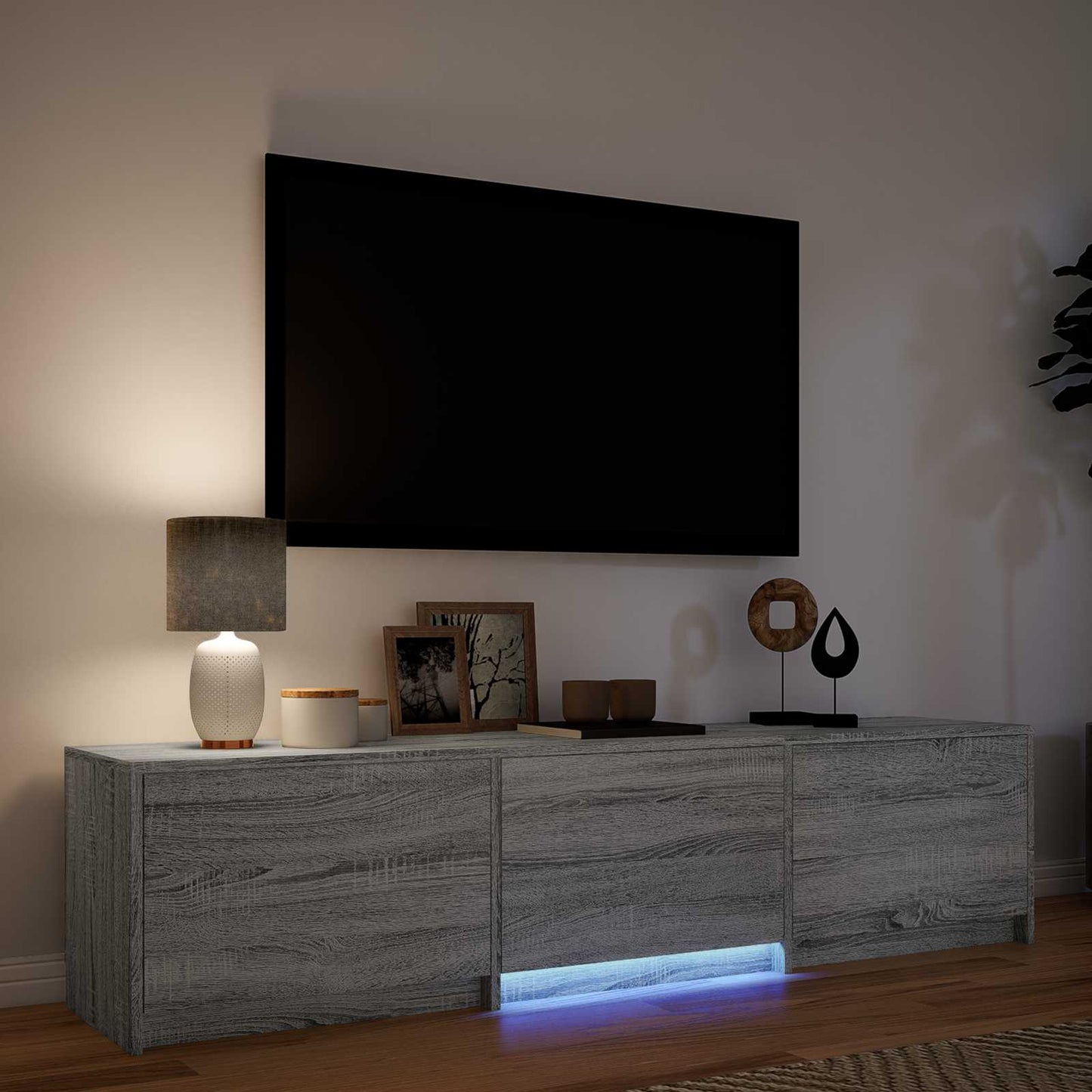vidaXL TV Cabinet with LED 165x34x40 cm Grey Sonoma Engineered Wood