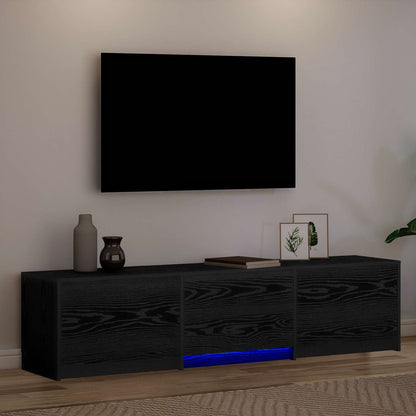 vidaXL TV Cabinet with LED Black Oak 165 x 34 x 40 cm Engineered Wood