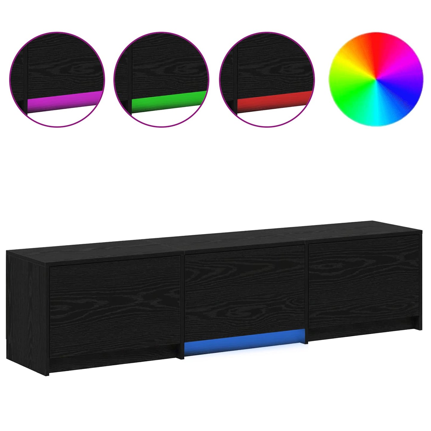 vidaXL TV Cabinet with LED Black Oak 165 x 34 x 40 cm Engineered Wood