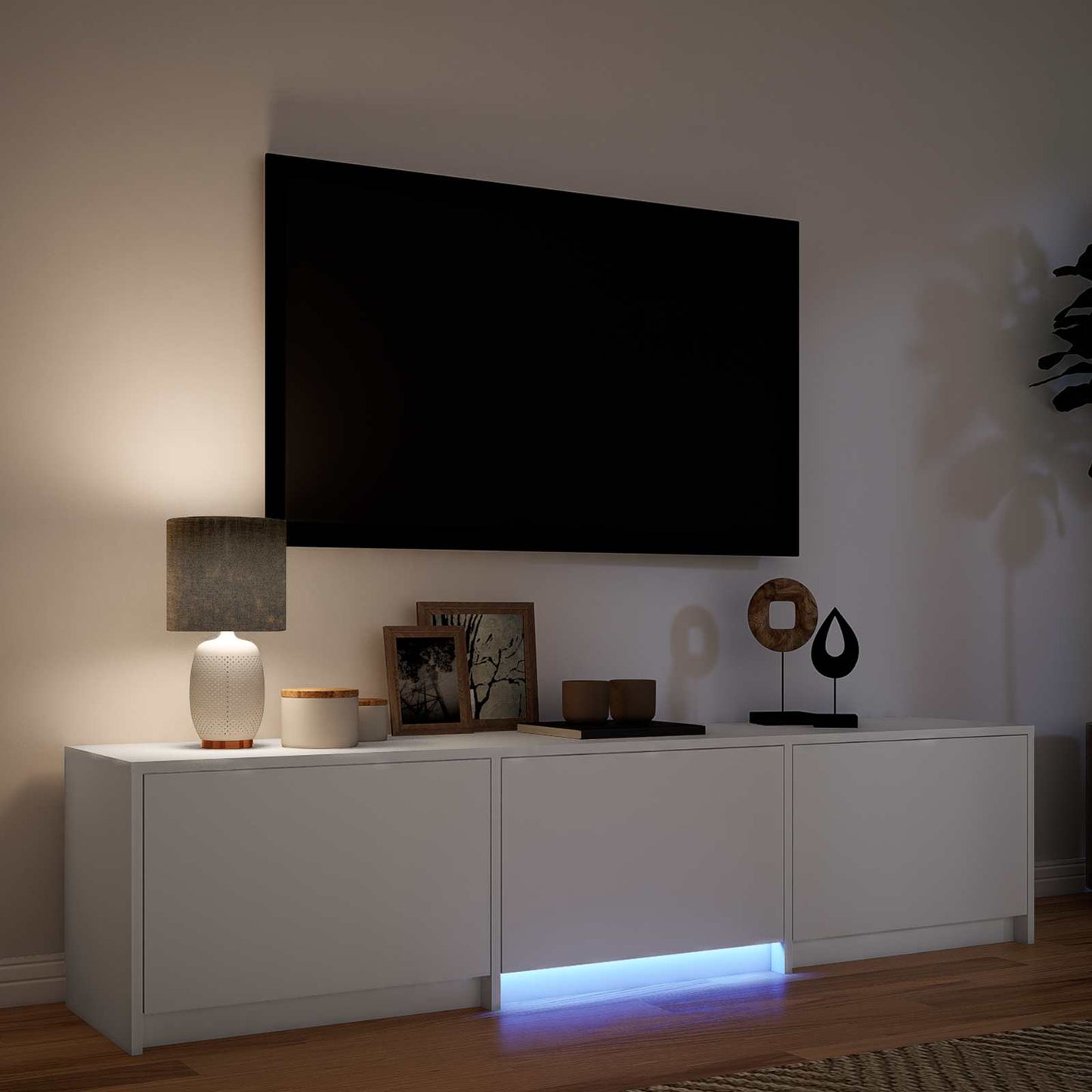 vidaXL TV Cabinet with LED 165 x 34 x 40 cm White Engineered Wood