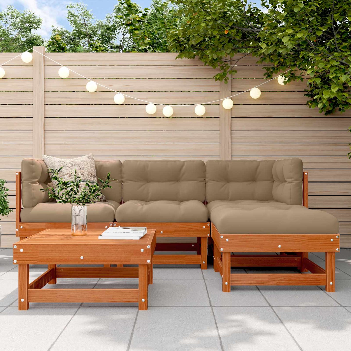 vidaXL Garden Lounge Set 5 pcs Wax Brown Solid Pine Wood