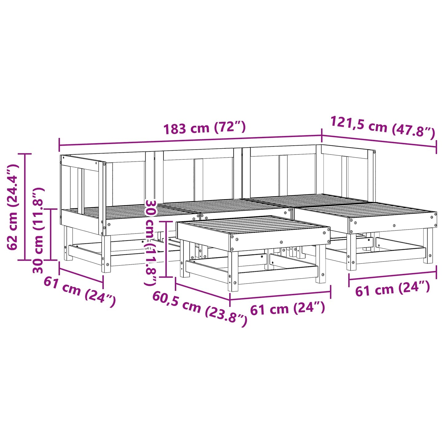 vidaXL Garden Lounge Set 5 pcs Wax Brown Solid Pine Wood