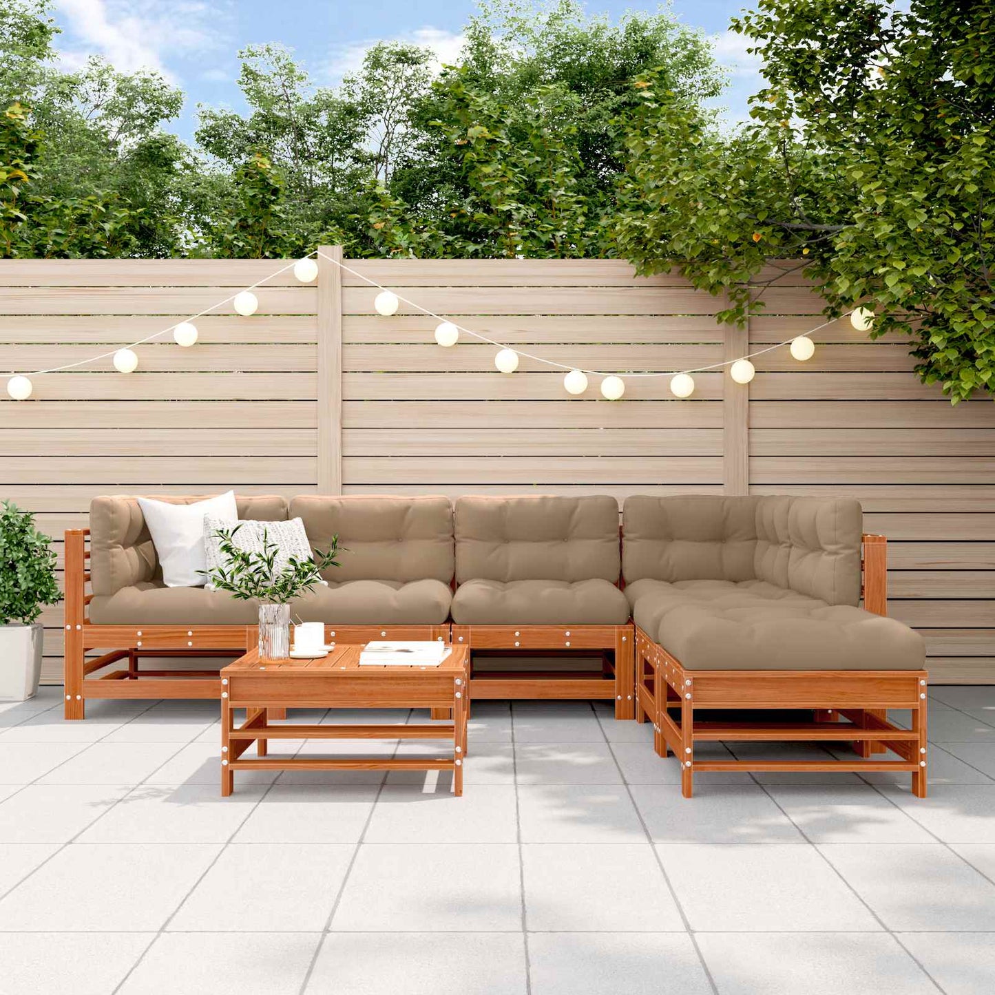 vidaXL Garden Lounge Set 7 pcs Wax Brown Solid Pine Wood