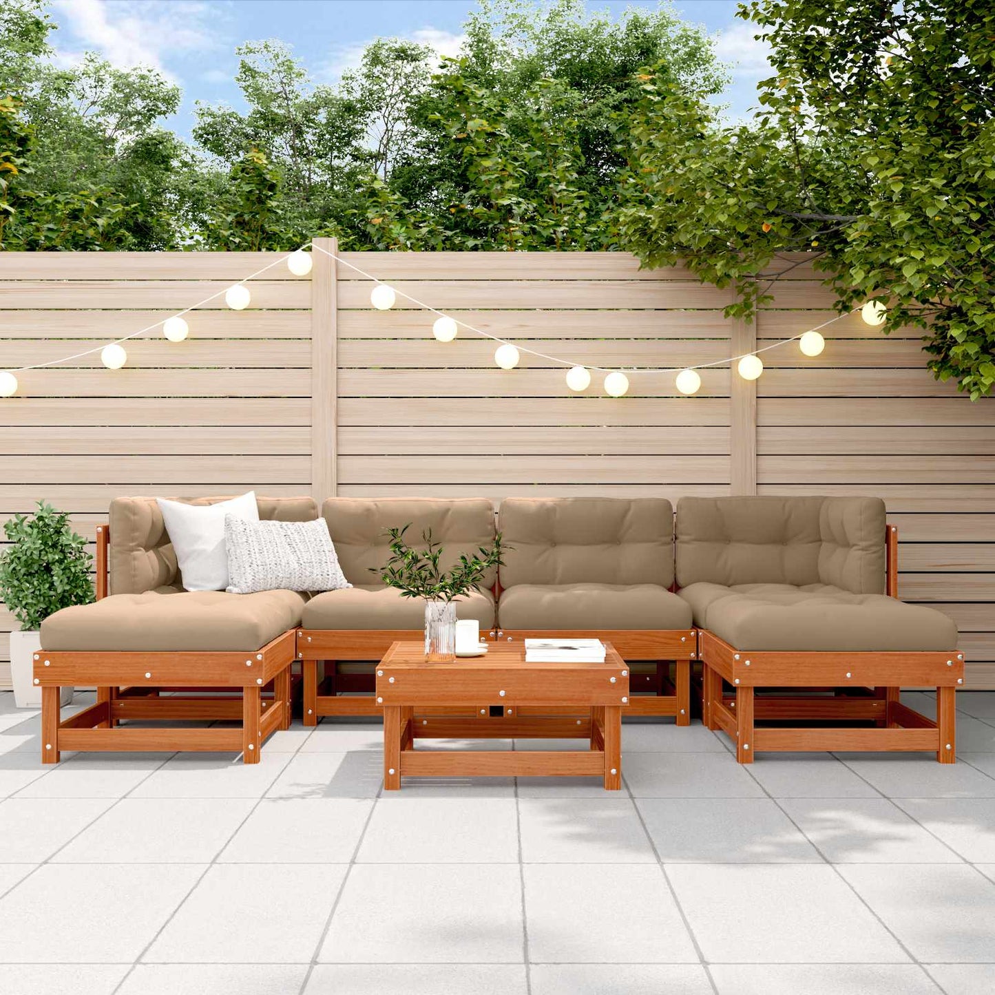 vidaXL Garden Lounge Set 7 pcs Wax Brown Solid Pine Wood