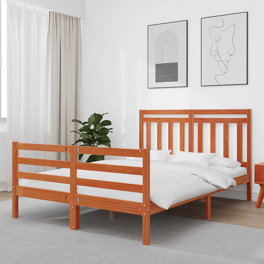 vidaXL Bed Frame with Headboard Wax Brown 160 x 200 cm