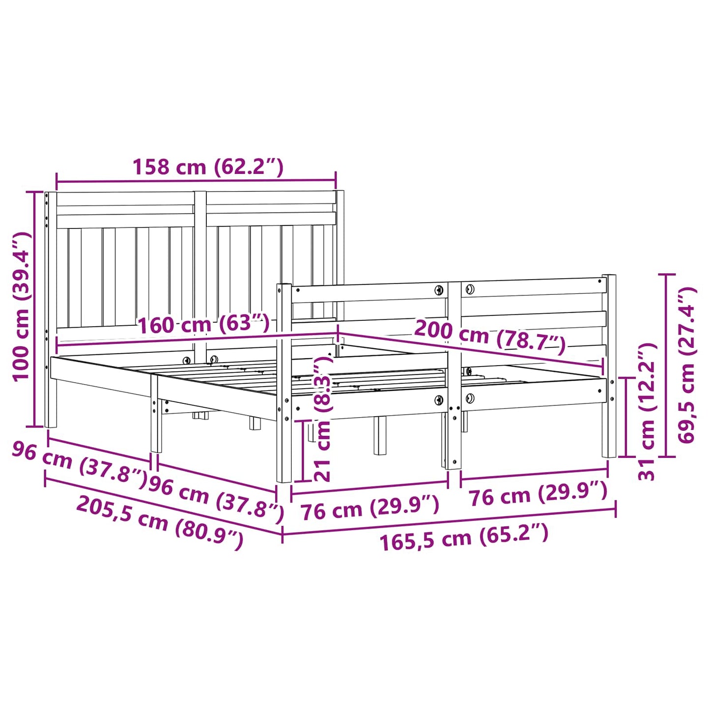 vidaXL Bed Frame with Headboard Wax Brown 160 x 200 cm