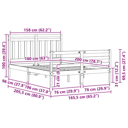vidaXL Bed Frame with Headboard Wax Brown 160 x 200 cm